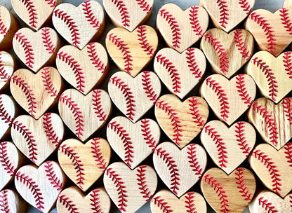 Interior Bat Wood Hearts with Red Baseball Seams Engraving