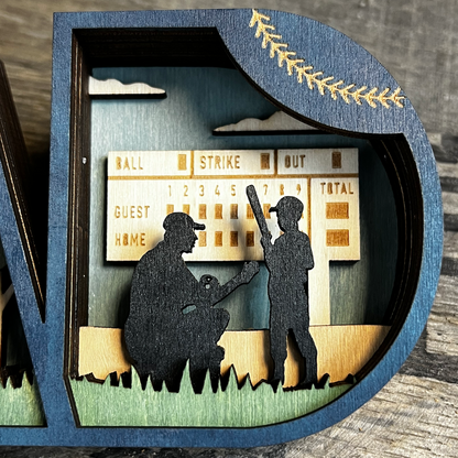 Baseball "DAD" 3D Layered Wood Art - Baseball Shelf Decor