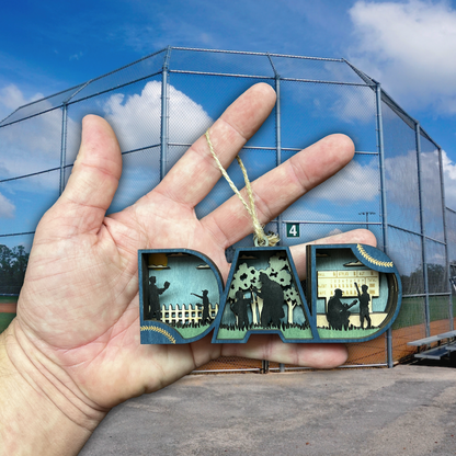 Baseball Dad Christmas Ornament - 3D Wooden Keepsake