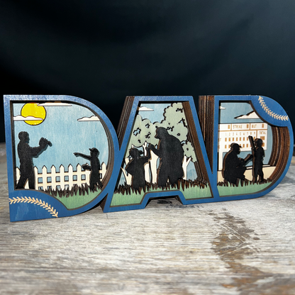 Baseball "DAD" 3D Layered Wood Art - Baseball Shelf Decor