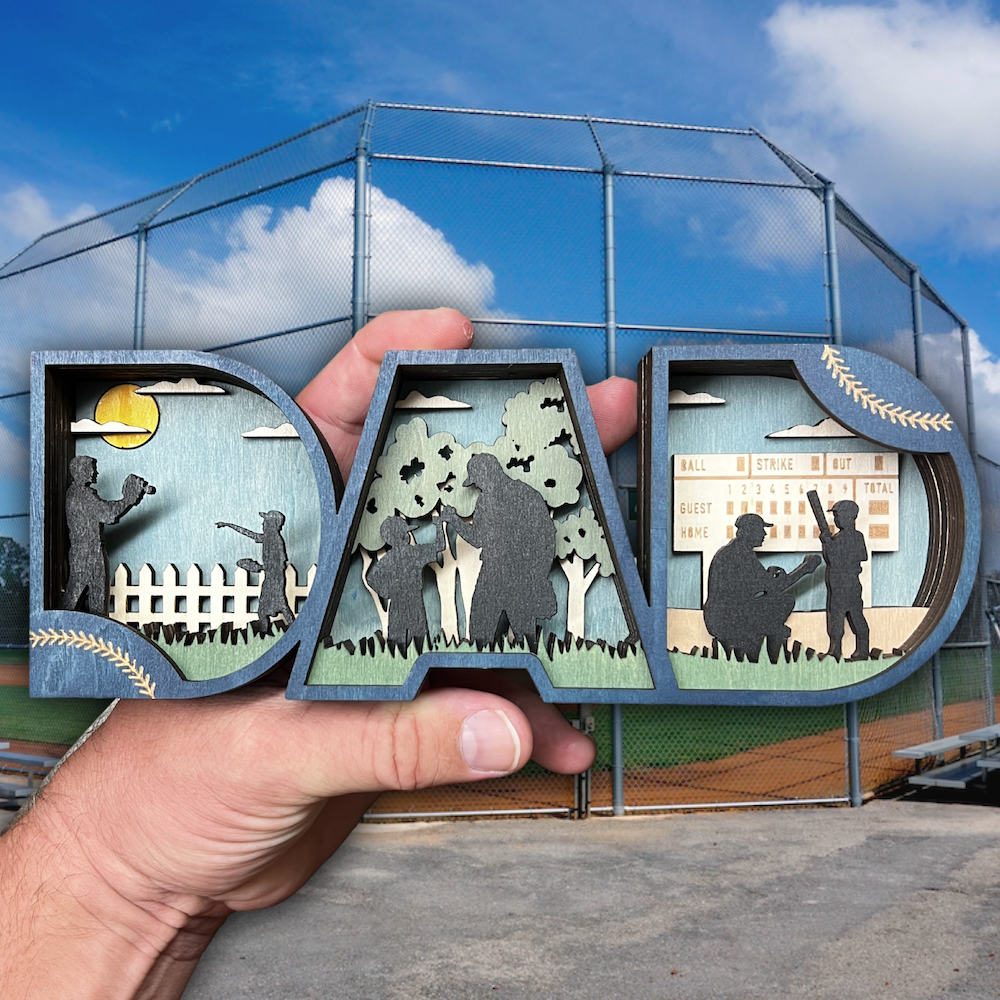 Baseball "DAD" 3D Layered Wood Art - Baseball Shelf Decor